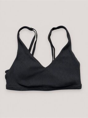 Aerie OFFLINE Sports Bra Medium Black Ribbed Medium Support Strappy Back
